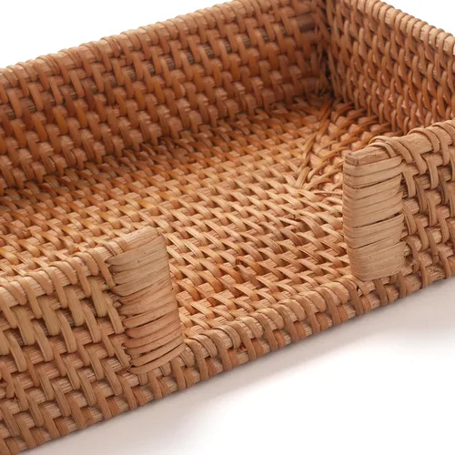Vista 3 de Servilletero de ratán rectangular tejido plano servilleta bandeja para mesas 9.5" x 5.5" x 2" (rectángulo)