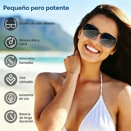 Vista 4 de Lentes de sol inteligentes con Bluetooth, lentes fotocromáticos anti luz azul, protección UV, audio de oído abierto, llamadas manos libres, control