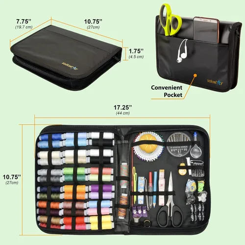 Vista 5 de VelloStar Paquete de kits de costura portátiles pequeños y grandes: todos los suministros de costura esenciales y accesorios para reparaciones