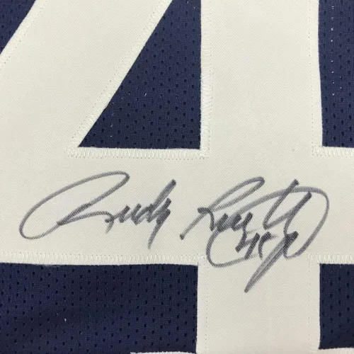 Vista 3 de Camiseta de fútbol universitario de Notre Dame azul con autógrafo/firma de Rudy Ruettiger JSA COA