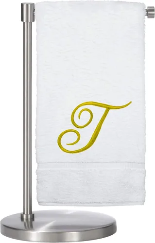 Vista 38 de Script R - Toalla de baño con monograma, regalo personalizado, 27 x 54 pulgadas, juego de 1 toalla bordada con texto dorado, 100% algodón turco Navy
