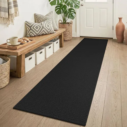 Vista 104 de KOZYFLY - Tapete para puerta de interior, lavable, pequeña, antideslizante, con respaldo de goma, felpudo de algodón para el hogar, color negro