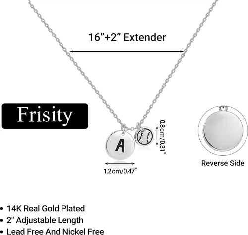 Vista 6 de Frisity Collar de béisbol chapado en oro de 14 quilates con letra inicial A-Z para mujeres y niñas, regalo de plata de oro rosa para hija, sobrina