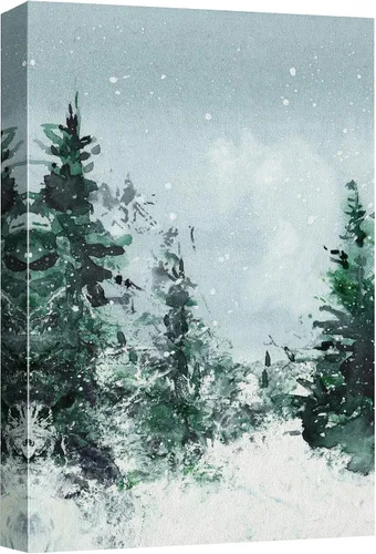 Vista 51 de SIGNWIN Lienzo impreso para pared, diseño de bosque y guardería, cabaña de troncos, invierno, nieve, montaña, bosque, ilustraciones de naturaleza