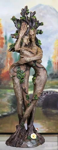 Vista 8 de Ebros Gift Danza de primavera Celta Greenman y árbol Mujer Gaia Dryad Ent Nativo Tierra Diosa Pareja Abrazando Figura Árbol de la Vida Criatura