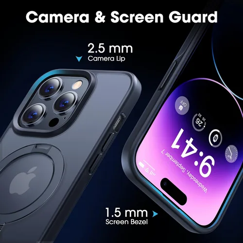 Vista 6 de CASEKOO - Funda diseñada para iPhone 14 Pro con soporte magnético invisible [protección contra caídas de grado militar] [compatible con MagSafe]