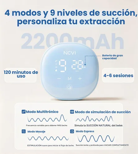 Vista 6 de NCVI Extractor de leche portátil, 2 en 1 manos libres con 4 modos, 9 niveles, material de grado hospitalario, sin BPA, bomba eléctrica portátil