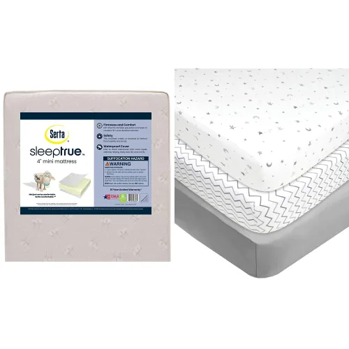 Vista 8 de Delta Children Serta SleepTrue Colchón para Mini Cuna, Núcleo de Fibra Premium de Origen Sostenible, Funda Hipoalergénica e Impermeable, Certificado