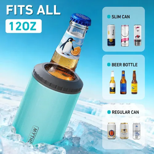 Vista 2 de Enfriador de latas delgado 3 en 1 para latas delgadas de 12 onzas, lata estándar y botella de cerveza - Mantiene el frío durante 6 horas - Aislador