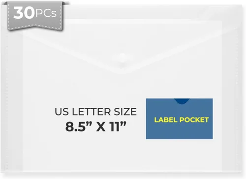 Vista 10 de FLEXOFFICE Paquete de 10 sobres de plástico transparente con cierre a presión y bolsillo para etiquetas, sobres de polietileno reutilizables Claro