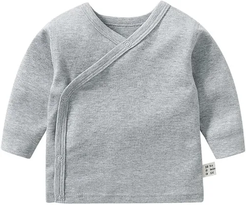 Vista 16 de HAOLUKI Baby Long Sleeve Side-snap Cotton Shirt Unisex Newborn Girls Boys Kimono Tee Shirts Top