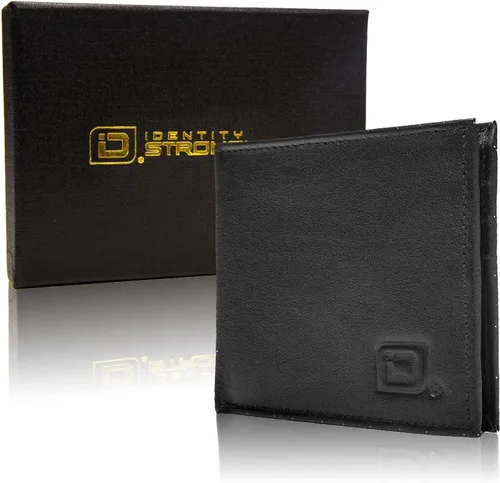 Vista 6 de Cartera RFID de cuero genuino plegable con 6 ranuras - Carteras protectoras para hombre, Negro