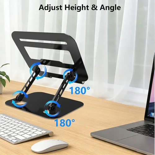 Vista 4 de Soporte ajustable para laptop, base de metal ultra estable, elevador plegable ergonómico para computadora de escritorio, compatible con MacBook Negro
