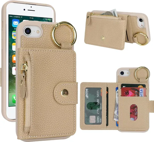 Vista 50 de Funda para iPhone 14 Plus con tarjetero, color negro Funda con cremallera y ranura para mujer y hombre
