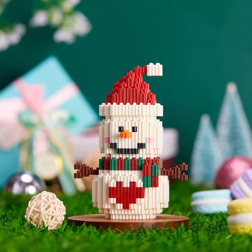 Vista 2 de Bloques de construcción de Navidad compatibles con Lego, muñeco de nieve de Navidad, micro bloques apilables, juguetes nuevos, caja de regalo