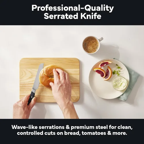 Vista 2 de Misen Cuchillo de Pan Dentado - Acero Japonés AUS8 de Alto Carbono - Perfecto para Alimentos Suaves, Pan, Pasteles y Frutas - Rebanador Versátil