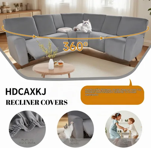 Vista 4 de HDCAXKJ Fundas para sofá seccional reclinable de terciopelo, funda para sofá seccional en forma de L, funda reclinable de esquina elástica suave