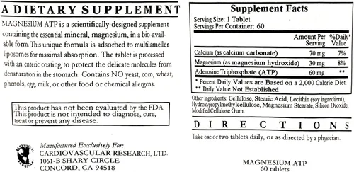 Vista 2 de Magnesio Liposomal ATP (Mg30mg ATP60mg) 60 Tabletas - Paquete de 3 - Fórmulas Ecológicas/Investigación Cardiovascular
