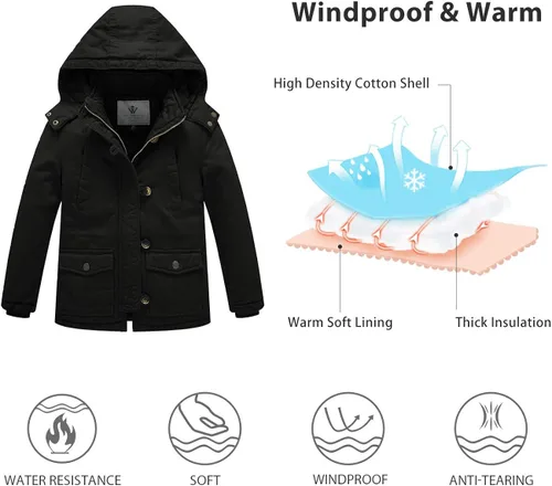 Vista 4 de WenVen Chaqueta de invierno cálida para niño con capucha de algodón grueso