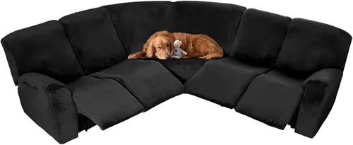 Vista 30 de MINGPINHUIUS Funda elástica de terciopelo para sofá reclinable en la esquina, funda curvada para sofá modular, funda elástica suave para sofá Marrón
