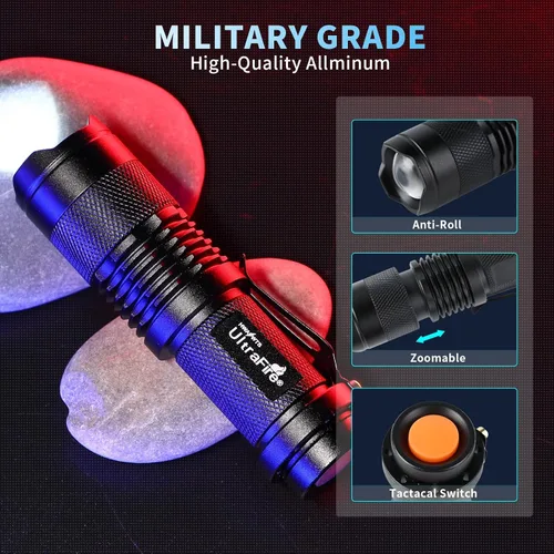 Vista 2 de UltraFire Pack de 5 linternas tácticas y pequeñas SK68, linterna de bolsillo de 7 W, 3 modos, foco ajustable, con zoom