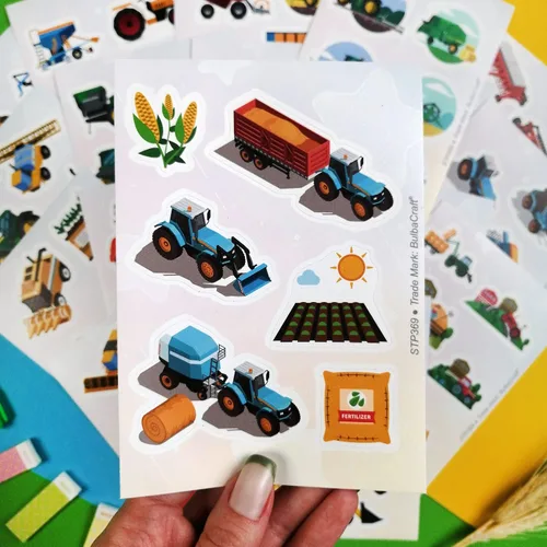 Vista 5 de BulbaCraft 100 calcomanías y calcomanías de tractor, suministros de fiesta de cumpleaños de tractor, regalos para mujeres y hombres Pegatinas
