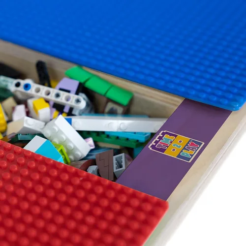Vista 4 de Contender Time-2-Play Mesa de juego de actividades para niños, compatible con ladrillos Lego, madera contrachapada de abedul extra resistente, 35