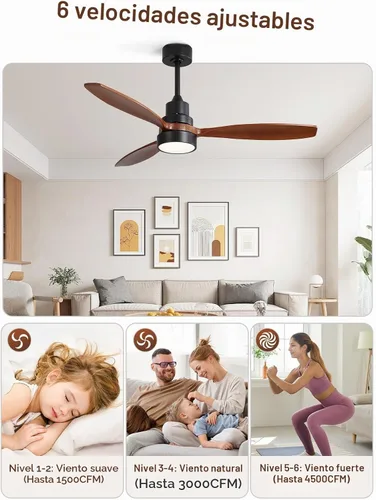 Vista 5 de Sofucor Ventilador de techo de 52 pulgadas con luces y mando a distancia, 3