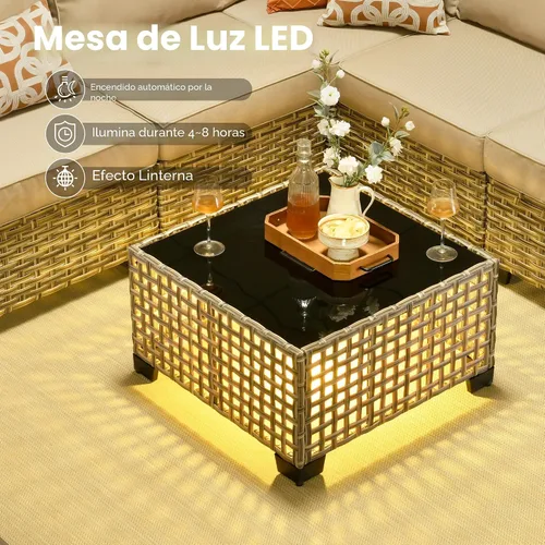 Vista 2 de HOOOWOOO Juego de Muebles Seccionales para Patio al Aire Libre, 6 Piezas Juegos de Conversación de Mimbre Sofá en Forma de L, Sofá Extra Profundo