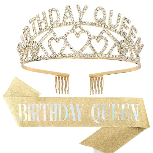 Vista 8 de Banda y Corona de Reina de Cumpleaños, Telas Plástico