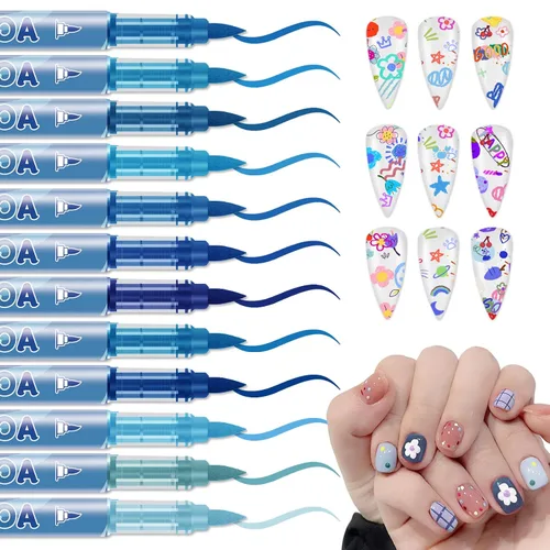 Vista 22 de IONSGAKO Juego de bolígrafos de arte de uñas de 12 colores, bolígrafos de esmalte de uñas, bolígrafo de dibujo de arte de uñas, secado rápido