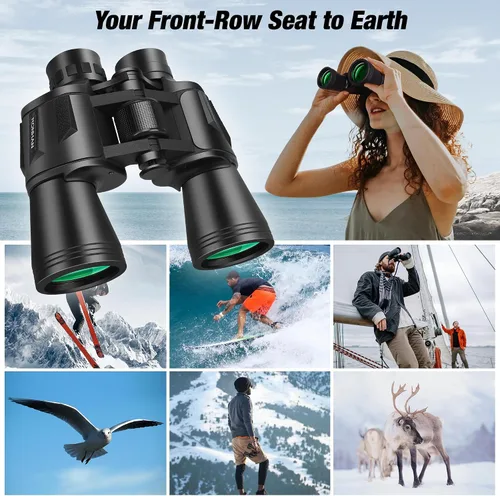 Vista 9 de RONHAN Prismáticos para adultos de alta potencia, militares HD profesionales/diarios, impermeables, 20x50, para observación de aves, viajes, caza