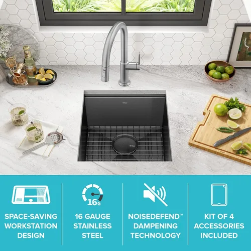 Vista 3 de KRAUS Kore KWU1101-17-PGM - Fregadero de cocina con estación de trabajo de 17 pulgadas con cuenco individual en PVD, de acero inoxidable de calibre