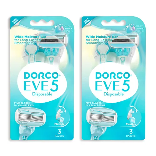 Vista 12 de Dorco EVE 3 maquinillas de afeitar: afeitado extra suave con 1 mango y 2 recambios de cuchilla, 3 cuchillas curvas, barra de humedad flexible