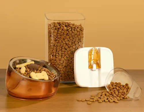 Vista 7 de Felli Flip Tite Contenedor de comida para mascotas con tapas herméticas, recipiente acrílico libre de BPA con asas de hueso de pata de pescado