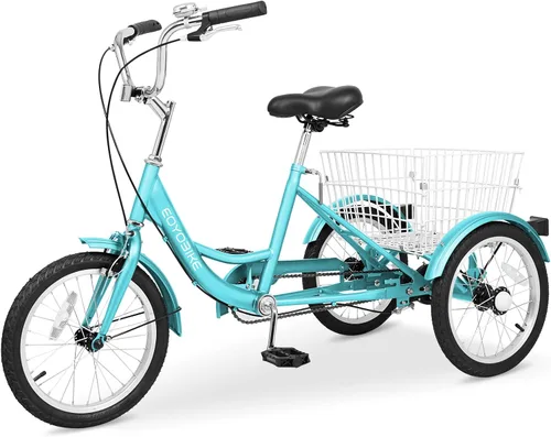 Vista 33 de H&ZT Triciclo para adultos, bicicleta de 3 ruedas, triciclo crucero, con cambio de 7 velocidades, manilla de freno de estacionamiento, paso bajo