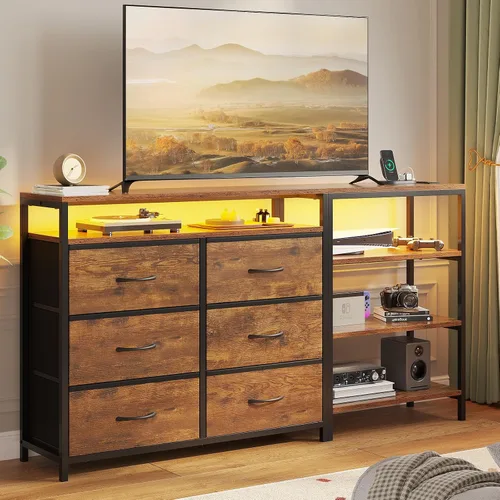 Vista 9 de HAUOMS Soporte de TV para TV de 60 pulgadas, centro de entretenimiento LED Negro