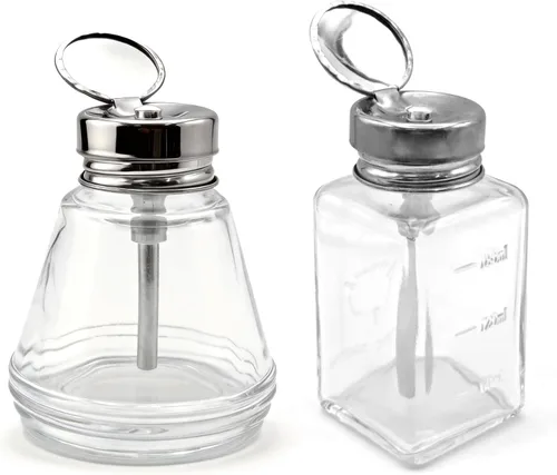Vista 8 de 2 piezas de botella dispensadora de bombeo transparente de 6 oz / 180 ml con tapa de metal abatible, botella dispensadora de removedor de esmalte