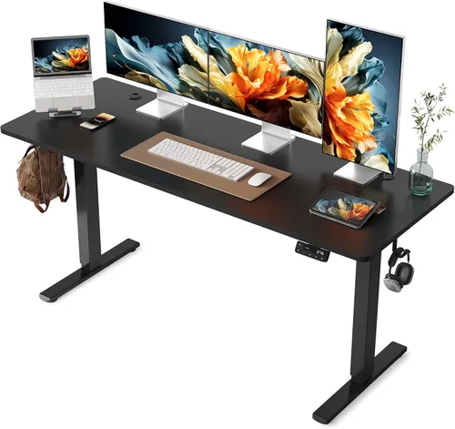 Vista 8 de YIHAYO Escritorio eléctrico de pie, escritorio de pie de 48 x 24 pulgadas con tablero de empalme, escritorio de pie para sentarse, mesa de Marco
