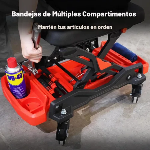 Vista 6 de Asiento de arrastre automotriz con ruedas rodantes, taburete mecánico con capacidad de 300 libras, taburete de garaje resistente con almohadilla
