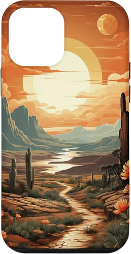 Vista 16 de iPhone 12 Pro Max Abstract Mountains Cactus Desert Landscape en funda terracota