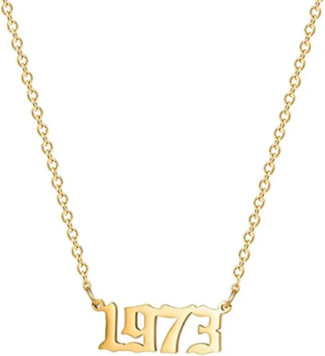 Vista 17 de Collar de acero inoxidable chapado en oro de 18 quilates, con número de cumpleaños, aniversario, joyería memorable para mujer