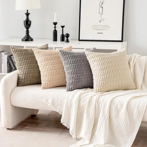 Vista 5 de MIULEE - Paquete de 4 fundas de almohada decorativas de pana suave, 18 x 18 pulgadas, para sofá, sala de estar, sillón y cama, decoración rústica