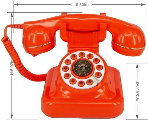 Vista 4 de Teléfonos de línea terrestre para el hogar Teléfono con botón de marcación antiguo, utilizado para oficina hotel y hogar. (naranja)