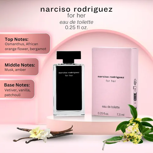 Vista 3 de Narcisco Rodríguez for Her Eau De Toilette - 0.25 Fl Oz (7.5 Ml) Designer perfume mini, luxury fragrance, pocket size, fragrance sampler