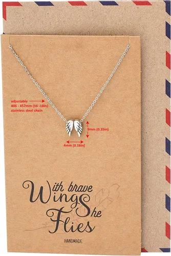 Vista 3 de Quan Jewelry Collar de ala de ángel, regalo de graduación de ensueño, colgante de ala de ángel de la guarda con tarjeta de cita inspiradora hecha a