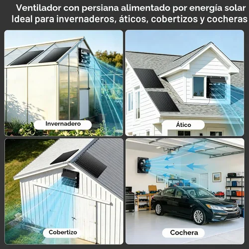 Vista 6 de Solar Exhaust Fan with Battery & Dual Solar Panels for Greenhouse, Shed