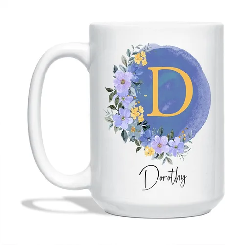 Vista 13 de Tazas de café blancas personalizadas con nombre, taza con nombre personalizado con inicial, taza de cerámica floral personalizada, regalo