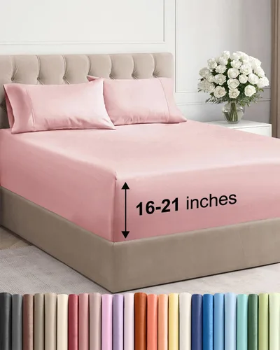 Vista 11 de Juego de sábanas tamaño Queen con bolsillos extra profundos, sábanas transpirables y refrescantes de 4 piezas, ropa de cama de lujo para hotel