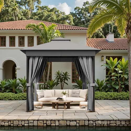 Vista 3 de Devoko Outdoor 8'x8' Gazebo, Small Soft Top Metal Frame Gazebo